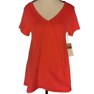 Escape by Habitat Red V-Neck Relaxed Tee Peruvian Cotton NWT Sz S